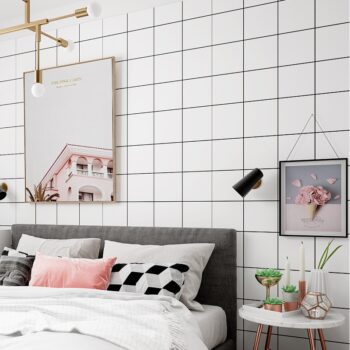 Giấy dán tường hoa văn ô vuông màu trắng SHY330