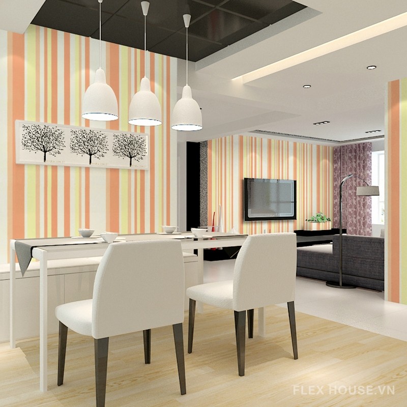 Giấy dán tường phòng ngủ sọc nhiều màu độc đáo SHY268