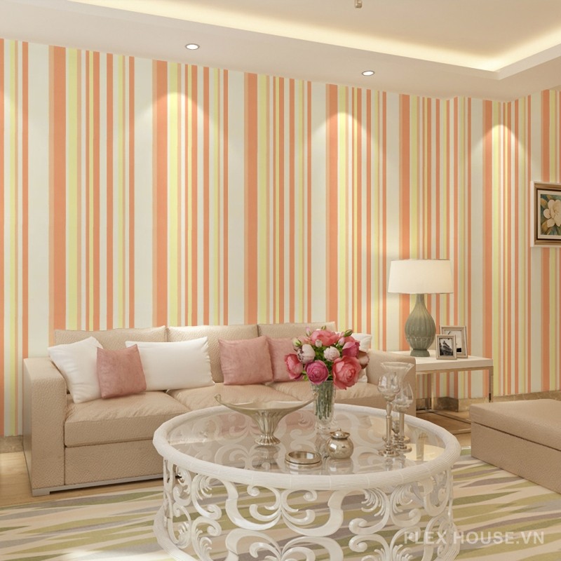 Giấy dán tường phòng ngủ sọc nhiều màu độc đáo SHY268