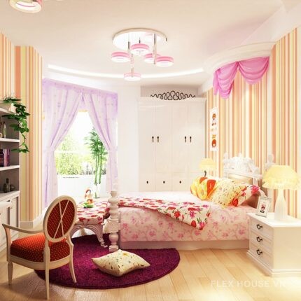 Giấy dán tường phòng ngủ sọc nhiều màu độc đáo SHY268