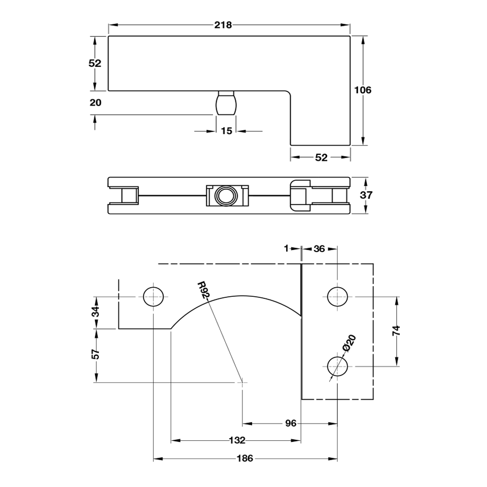 Kẹp kính chữ L inox Hafele 981.00.663