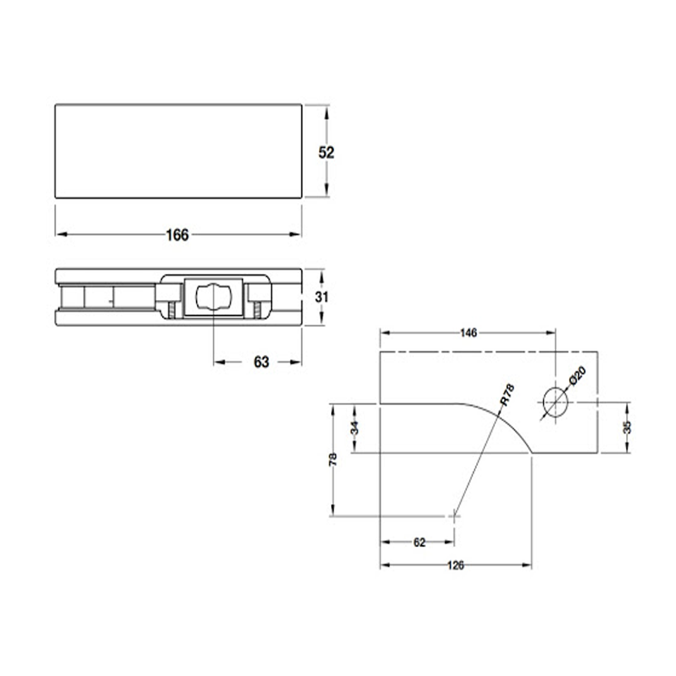 Kẹp kính dưới inox Hafele 981.00.654