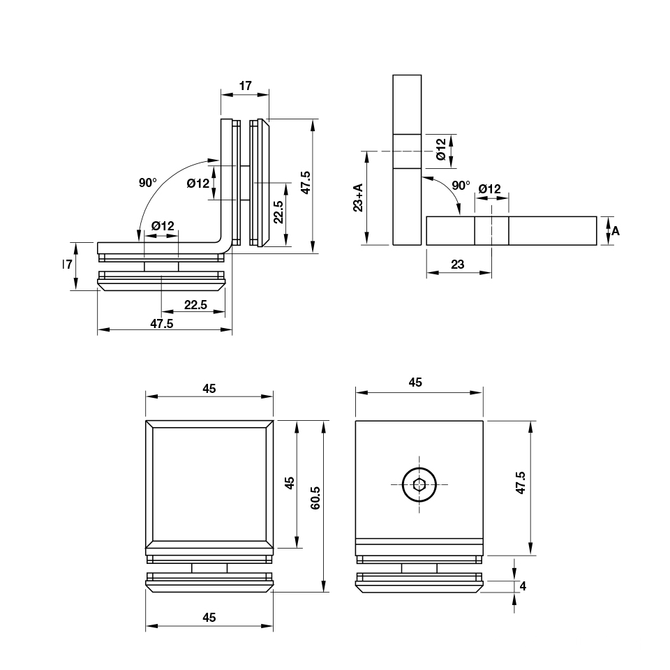 Kẹp kính gắn kính 90 độ Hafele 981.77.917