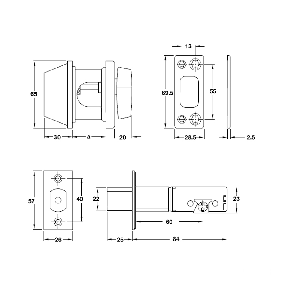 Khóa cóc 1 đầu chìa 1 đầu vặn Hafele 911.64.274