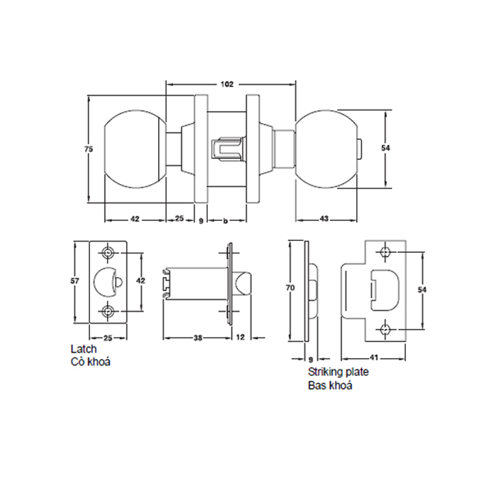 Khóa tay nắm tròn cửa WC loại lớn Hafele 911.64.246