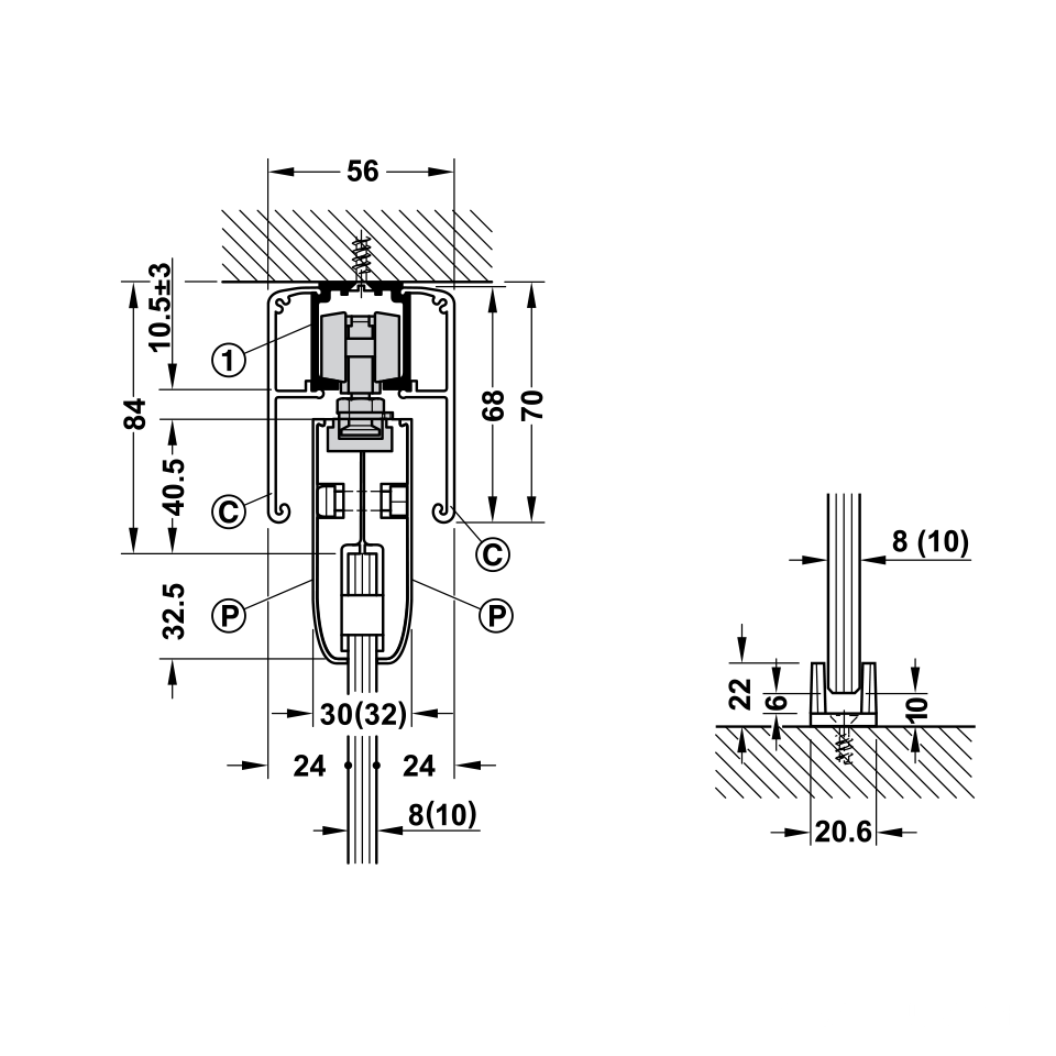 Phụ kiện cửa trượt kính Hafele 941.25.125