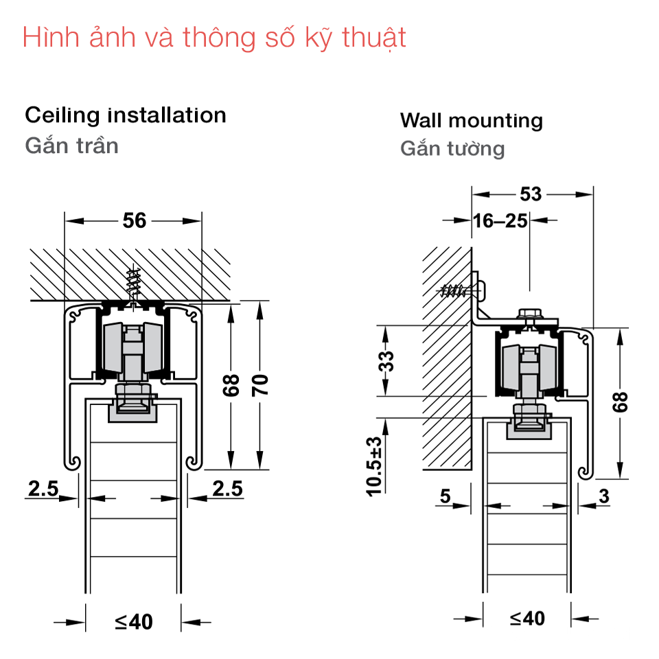 Phụ kiện cửa trượt Slido Classic Hafele 940.82.253