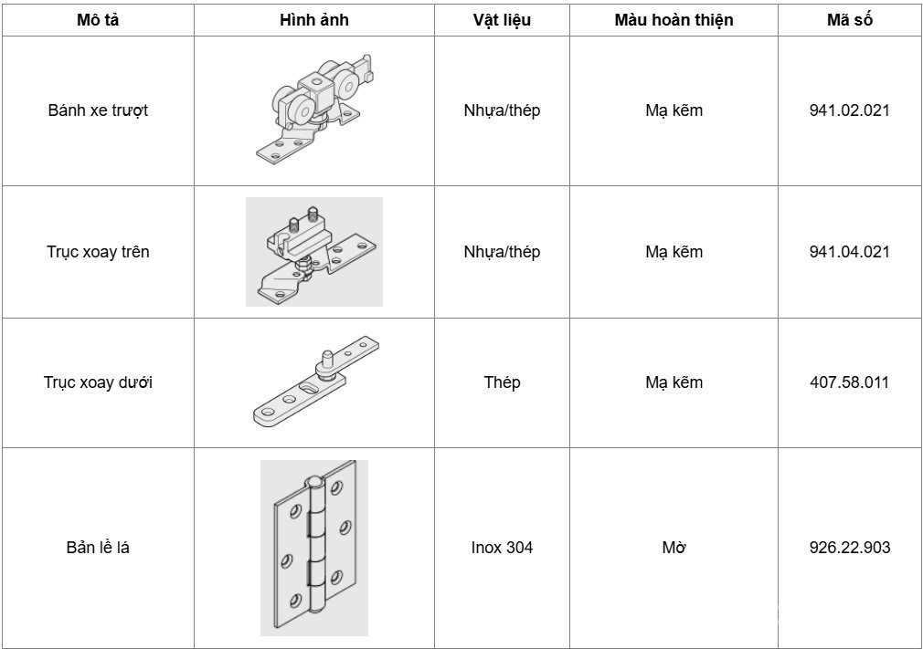 Phụ kiện cửa trượt xếp Hafele 943.10.032