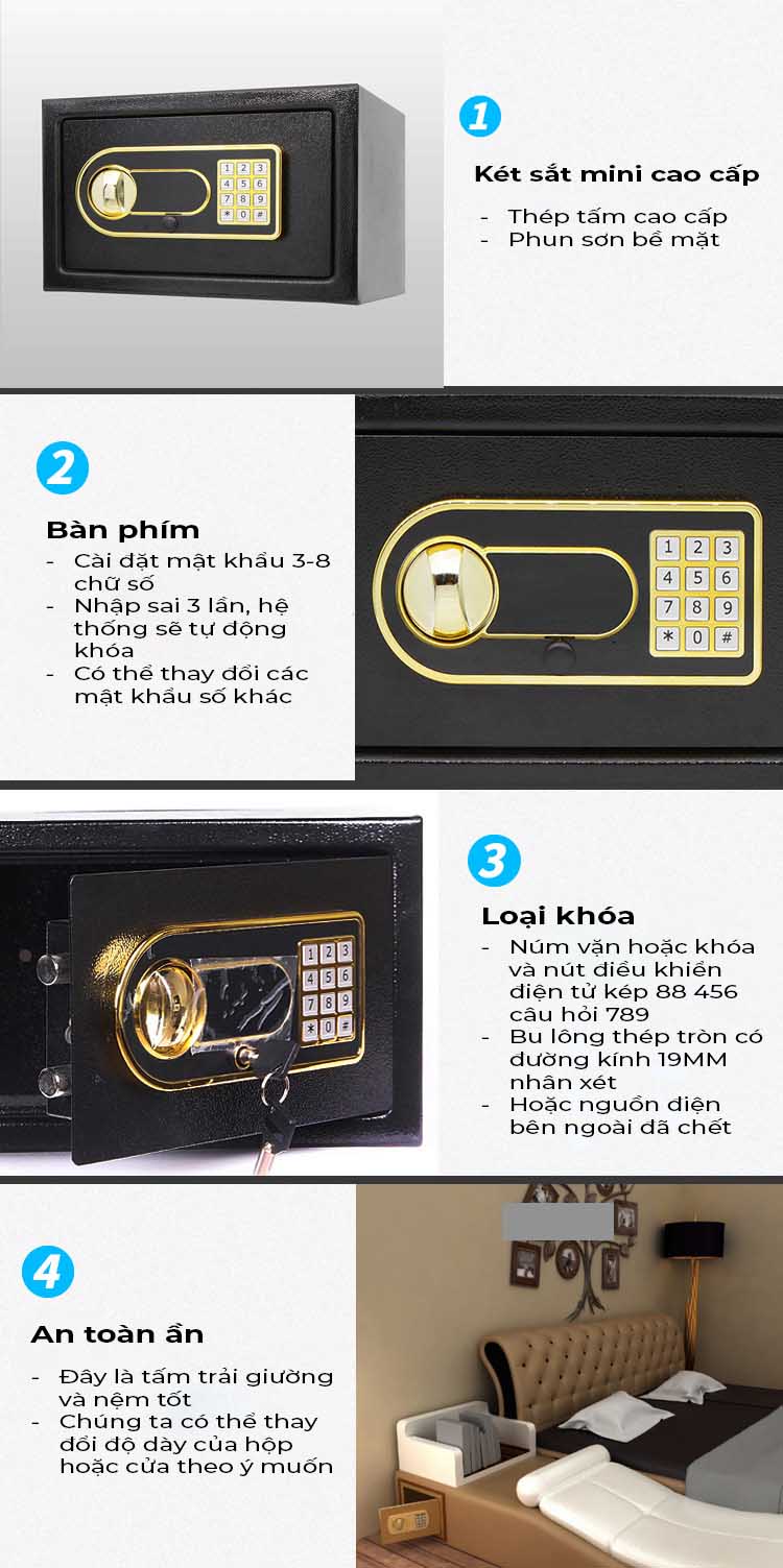 Két sắt mini bảo mật an toàn cho gia đình EM6866 10