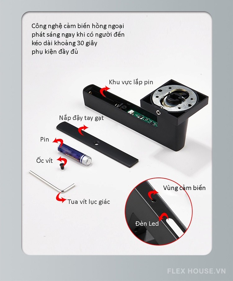 Khóa cửa phân thể tay gạt cảm biến phát sáng GT6868 6
