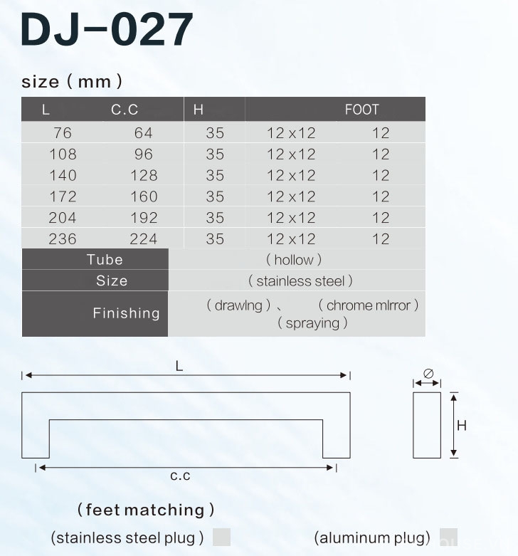 Tay nắm tủ Inox thanh vuông màu bạc tối giản DJ027W 5 Tay nắm tủ Inox thanh vuông màu bạc tối giản DJ027W 8