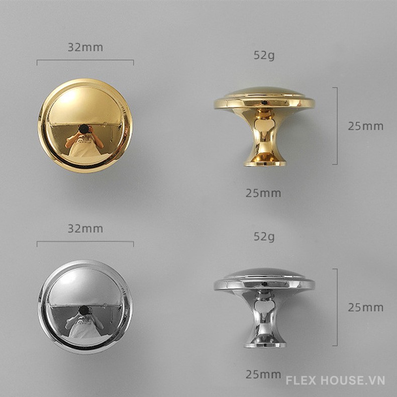 Núm tay nắm tủ tròn bằng đồng mạ chrome kiểu Pháp KPA7854 7