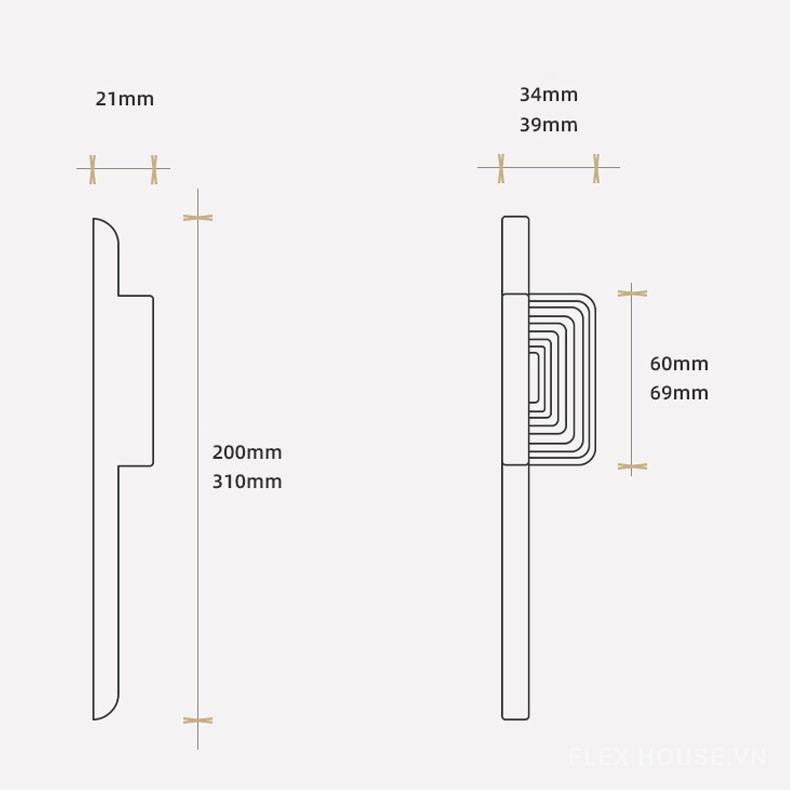 Tay nắm tủ chữ nhật đối xứng hợp kim kẽm CH6714 9