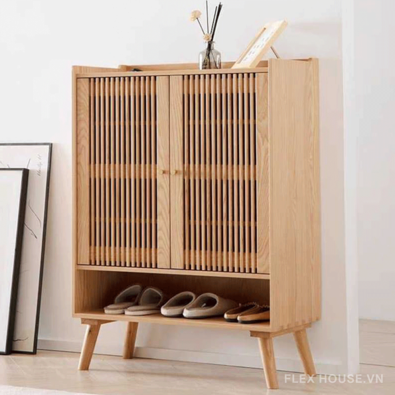Tủ giày 2 cánh bằng gỗ sồi đẹp mắt