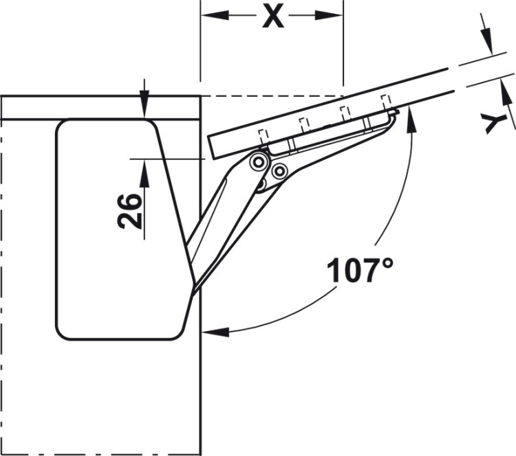 Tay nâng tủ đơn Free flap 1.7 Hafele 372.91.408
