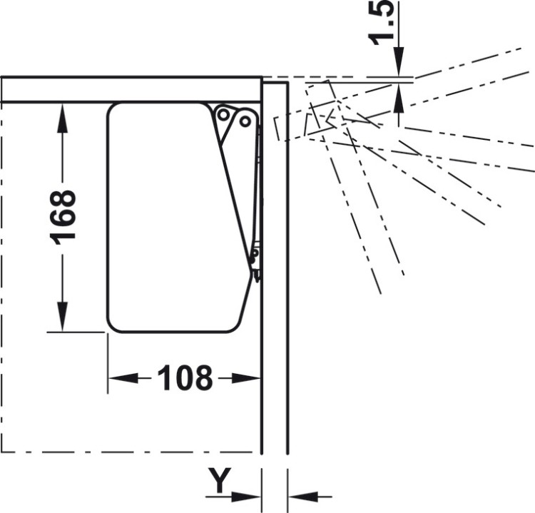 Tay nâng tủ đơn Free flap 1.7 Hafele 372.91.408