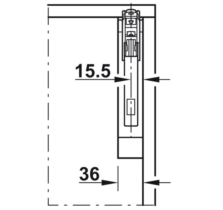 Tay nâng tủ đơn Free flap 1.7 Hafele 372.91.408