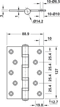 Thông số Bản lề lá 2 vòng bi thép không gỉ Hafele 926.20.121