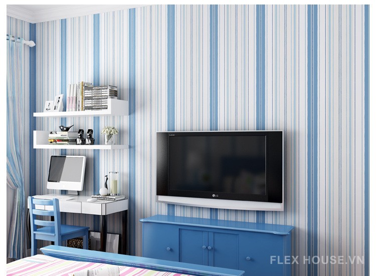 Giấy dán tường phòng ngủ decor dạng sọc xanh RMT4496 9