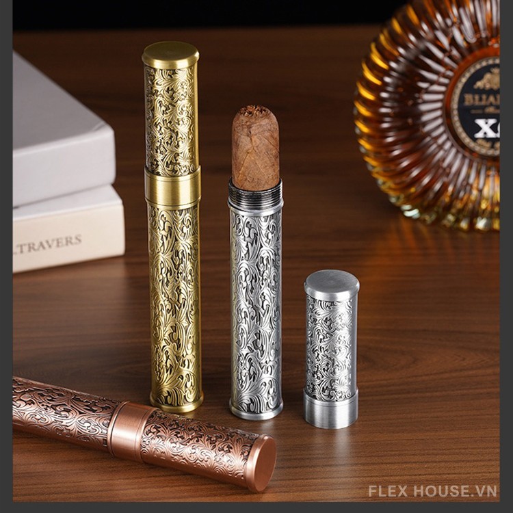 Ống đựng cigar chống nước chạm khắc hoa văn YF612 7