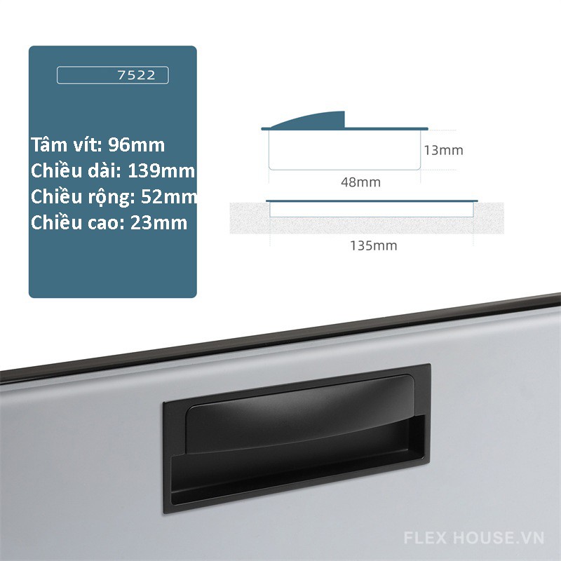 Tay nắm âm tủ móc kéo hợp kim kẽm hiện đại CH7522 8