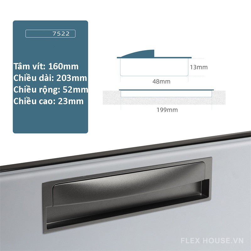 Tay nắm âm tủ móc kéo hợp kim kẽm hiện đại CH7522 9