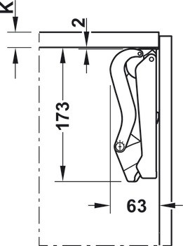 Kích thước Tay nâng Free Space 1.11 loại F Hafele 372.27.704