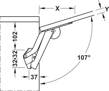 Góc mở Tay nâng Free Space 1.11 loại F Hafele 372.27.704