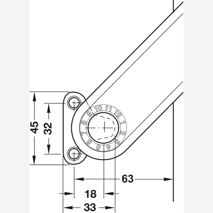 Tay nâng Free flap H 1.5 bên trái màu xám Hafele 372.39.631 6
