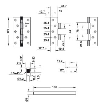 Bản lề lá cửa gỗ 4 vòng bi Bauma Hafele 923.20.344