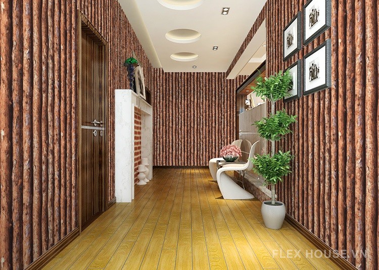 Giấy dán tường 3D giả gỗ decor nhà hàng RMT530
