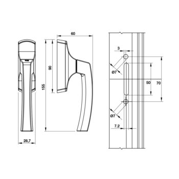 Tay nắm cửa nhôm màu bạc Hafele 972.05.083