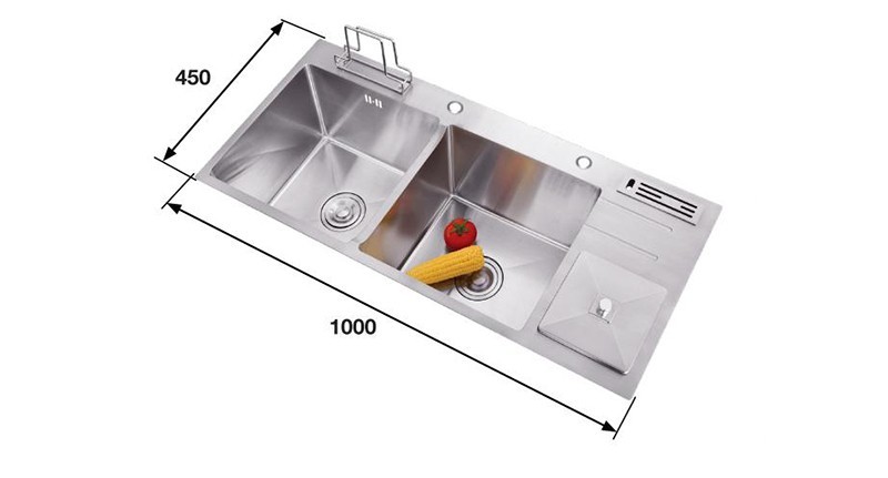 Chậu rửa bát inox 2 hố có bàn chờ KAFF KF-D-HM10045 9