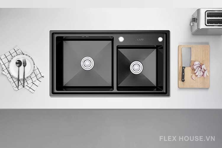 Chậu rửa bát inox 2 hố màu đen KAFF KF-BL8045GHR 6