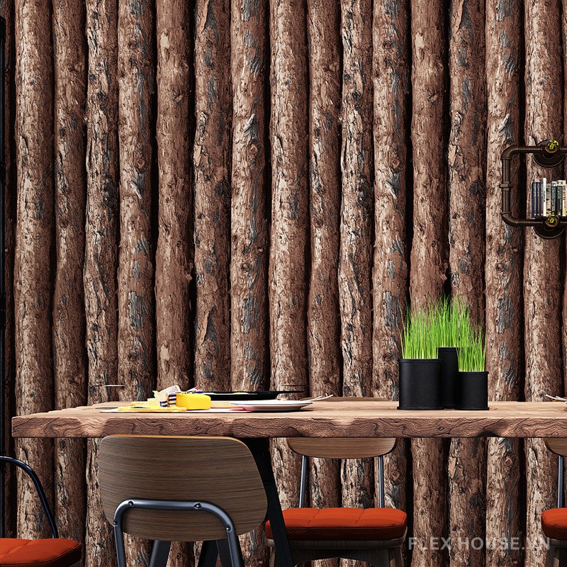 Giấy dán tường 3D giả thân gỗ decor quán cafe RMT582 9