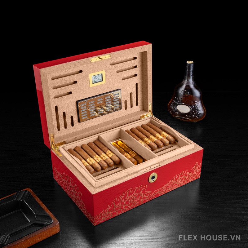 Hộp đựng cigar khóa vân tay họa tiết rồng đẹp mắt CGL846 12