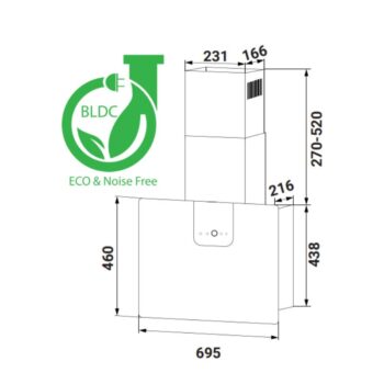 Máy hút mùi cao cấp cảm ứng siêu nhạy KAFF KF-VERTI 70WHI