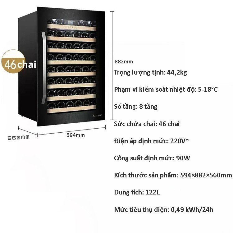 tủ bảo quản rượu vang âm tủ46 chai PRO130AWJ