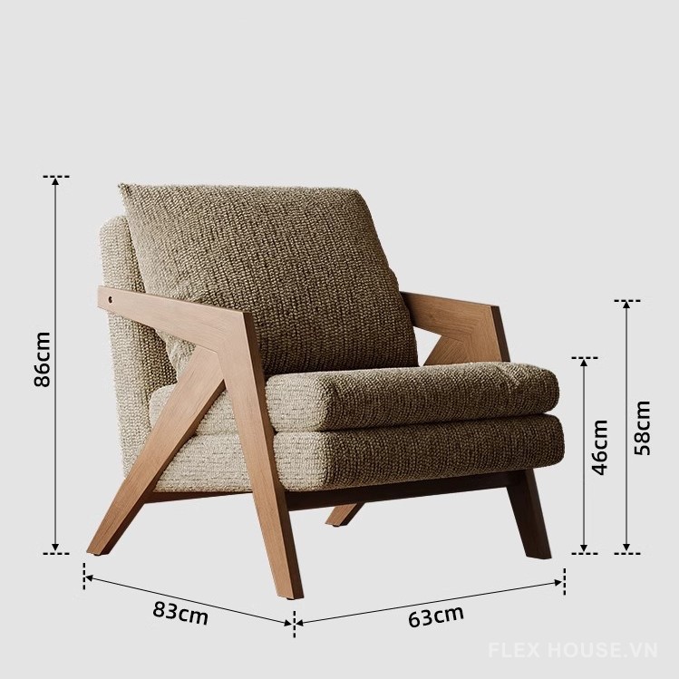 Armchair Richard gỗ sồi Bắc Mỹ bọc vải SAB119 10