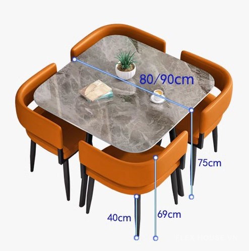 Bộ bàn ghế ăn gia đình vuông nhỏ gọn JIN010 7