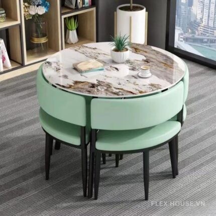 Bộ bàn ghế cafe mặt tròn thu gọn tiết kiệm diện tích JIN020