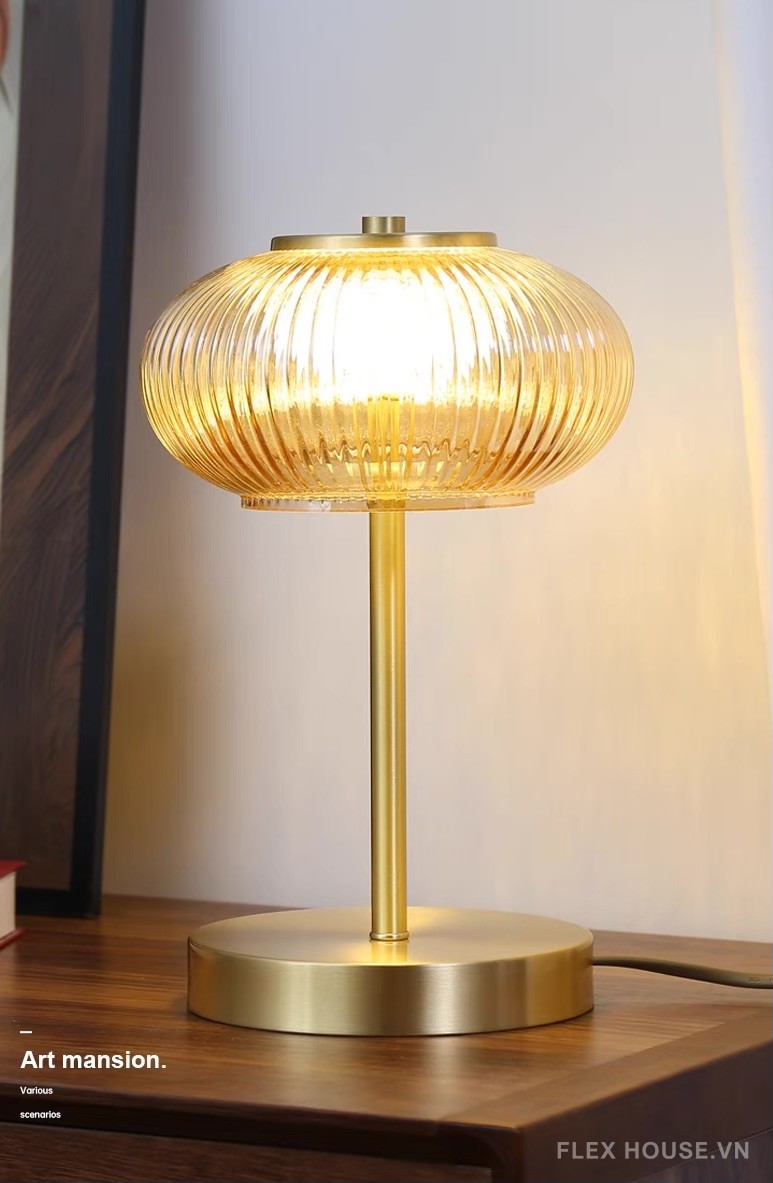 Đèn bàn bằng đồng thủy tinh màu hổ phách ZHM906 8