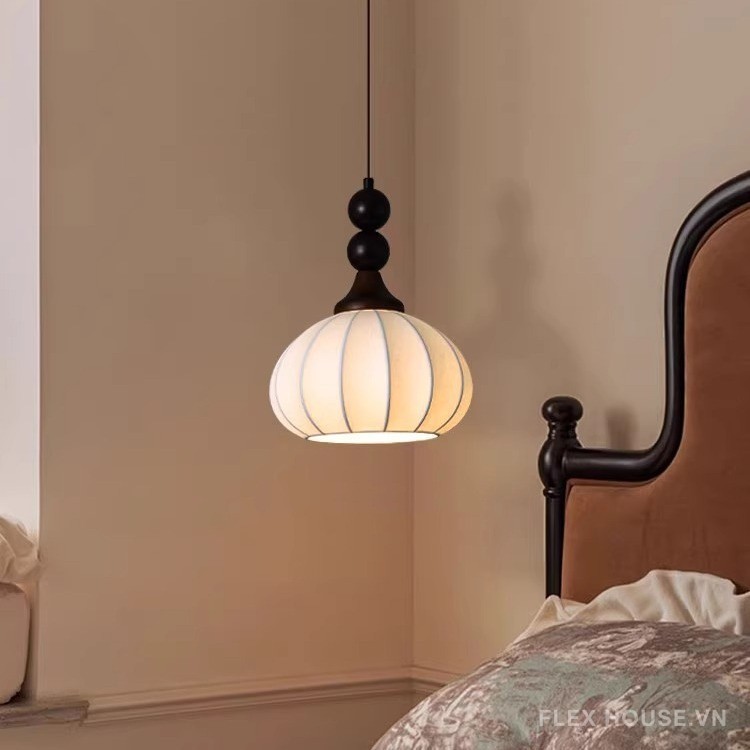 Đèn lồng thả trần vải lụa gỗ nguyên khối Nhật Bản DG053 23