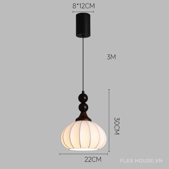 Đèn lồng thả trần vải lụa gỗ nguyên khối Nhật Bản DG053 14