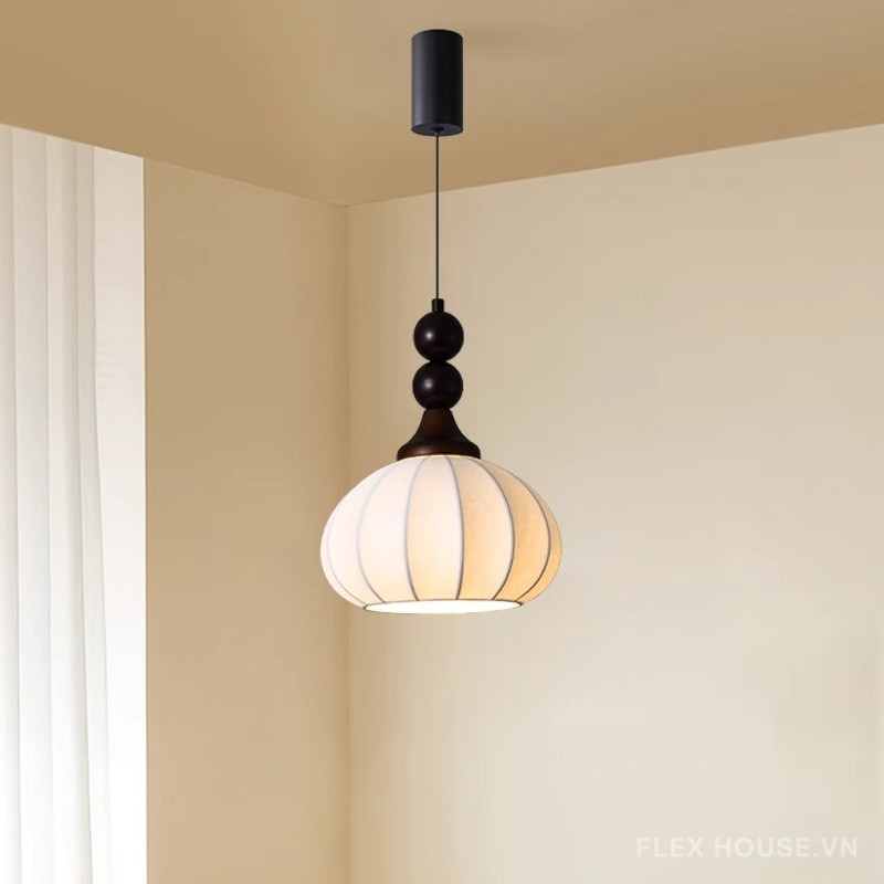 Đèn lồng thả trần vải lụa gỗ nguyên khối Nhật Bản DG053 12