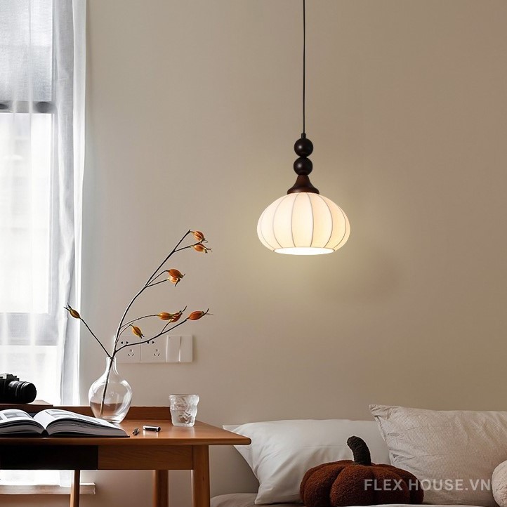 Đèn lồng thả trần vải lụa gỗ nguyên khối Nhật Bản DG053 10