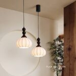 Đèn lồng thả trần vải lụa gỗ nguyên khối Nhật Bản DG053 - bìa