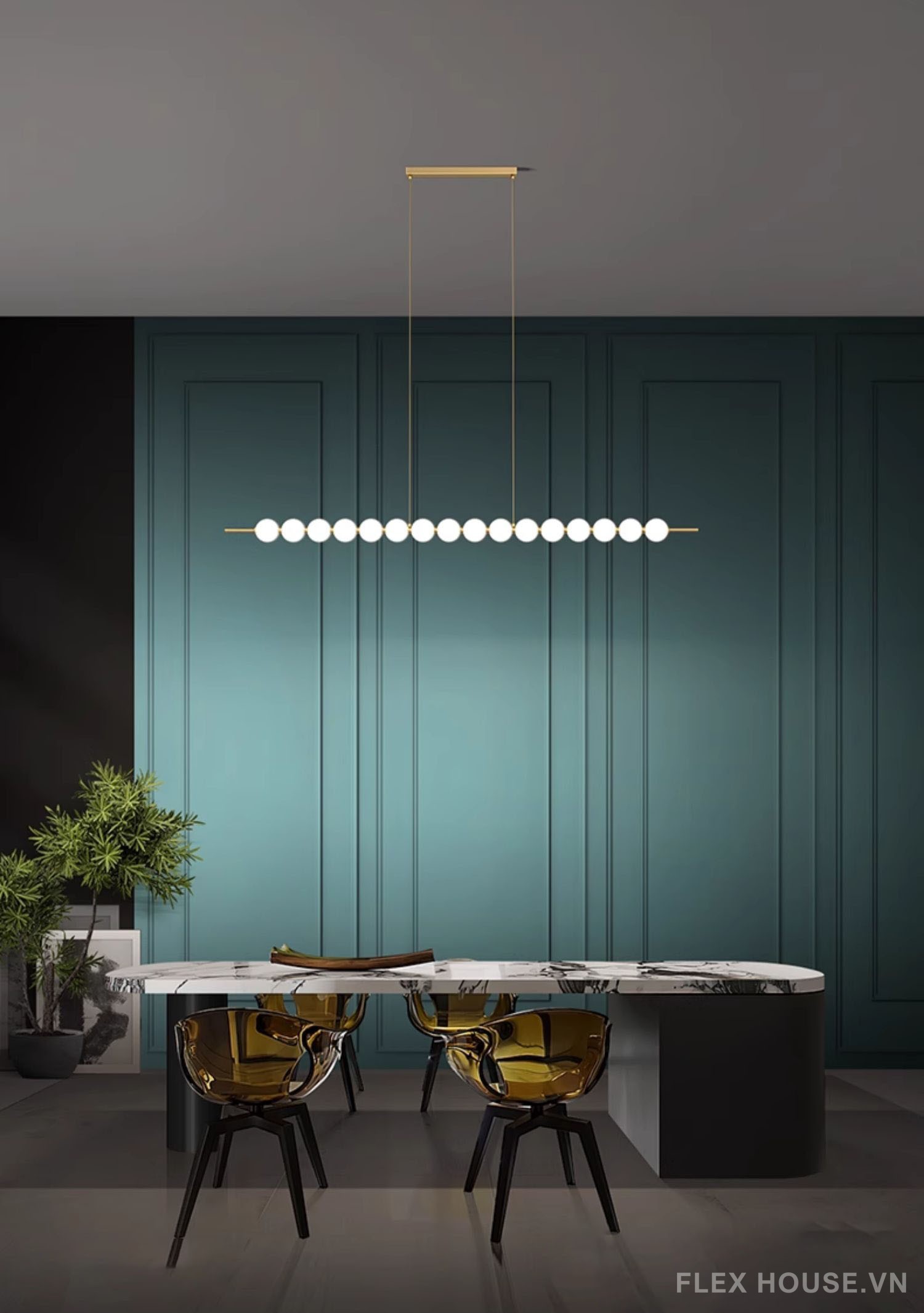 Đèn thả bàn ăn bằng đồng decor ngọc trai ZHM316 7