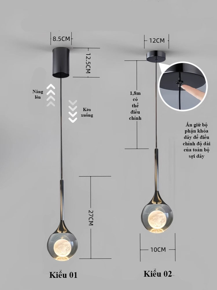 Đèn thả trần decor Mặt Trăng Bạc sang trọng hiện đại JG852 7