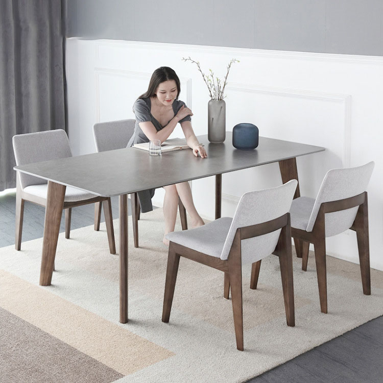 Ghế ăn gỗ nguyên khối tựa lưng bọc vải xám SEN351 10